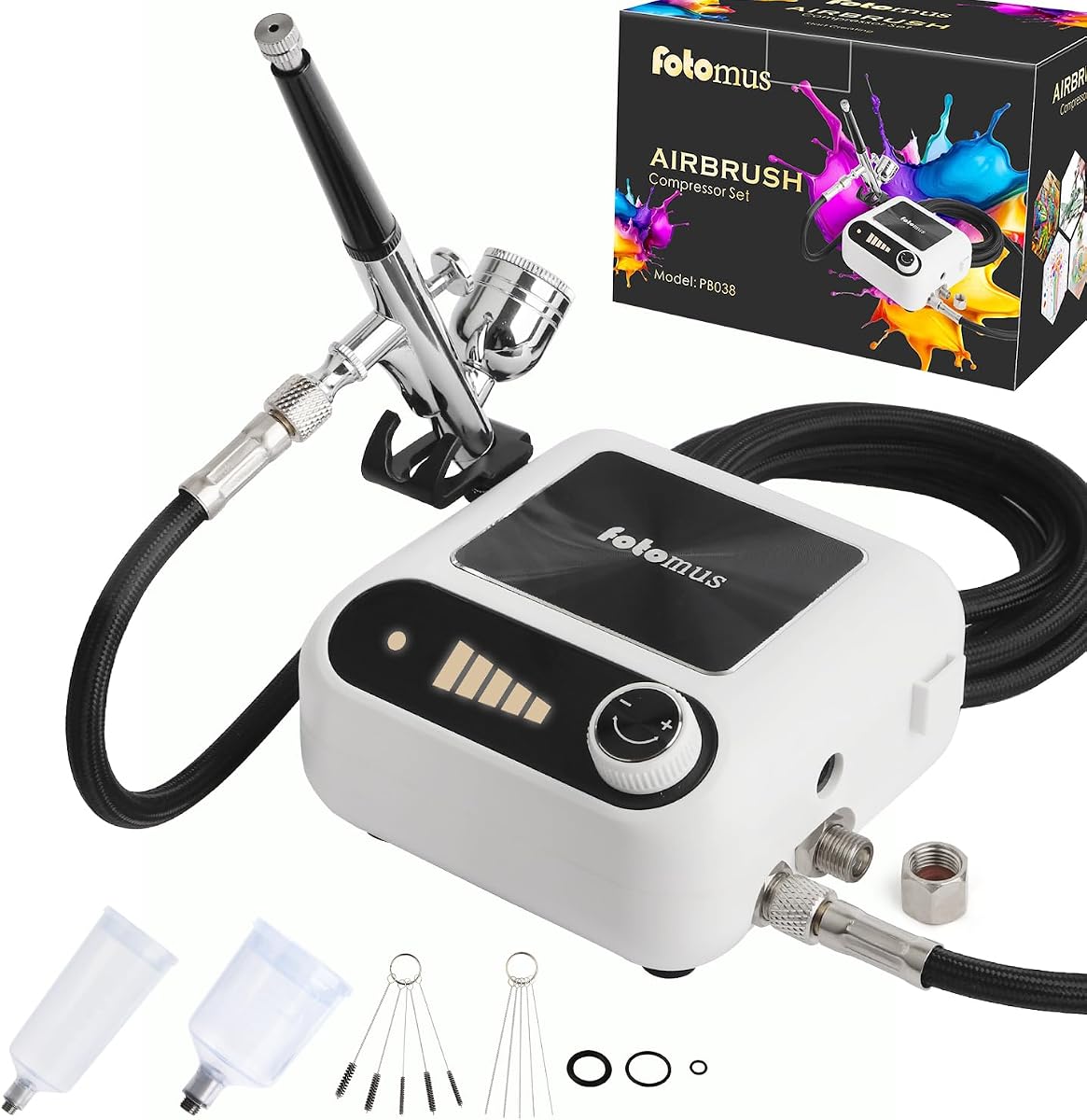 Kit de aerógrafo con compresor, puede conectar dos aerógrafos, 41 PSI, encendido/apagado automático, ajustable en 5 niveles, acción dual, boquilla de 0,3 mm, compacto, juego de compresor de aerógrafo, pintura, uñas, maquillaje