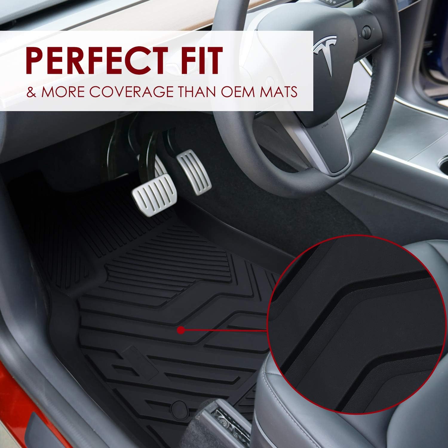 BASENOR 2022 2021 2020 Custom Tesla Model Y Floor Mat 3D All-Weather Anti-Slip Waterproof Floor Liners Set