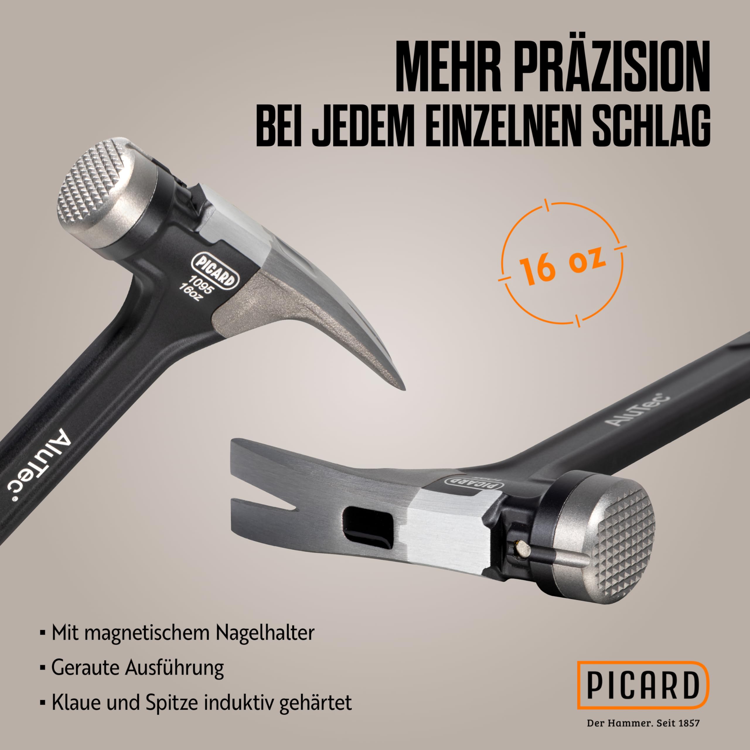 PICARD Framing-Hammer AluTec Nr. 1095 geraut | Aluminium und geschmiedeter Stahl | Ergonomischer 2 Komponenten-Griff | 780g | 405mm Länge | 140mm Breite | Profiwerkzeug für Dachdecker