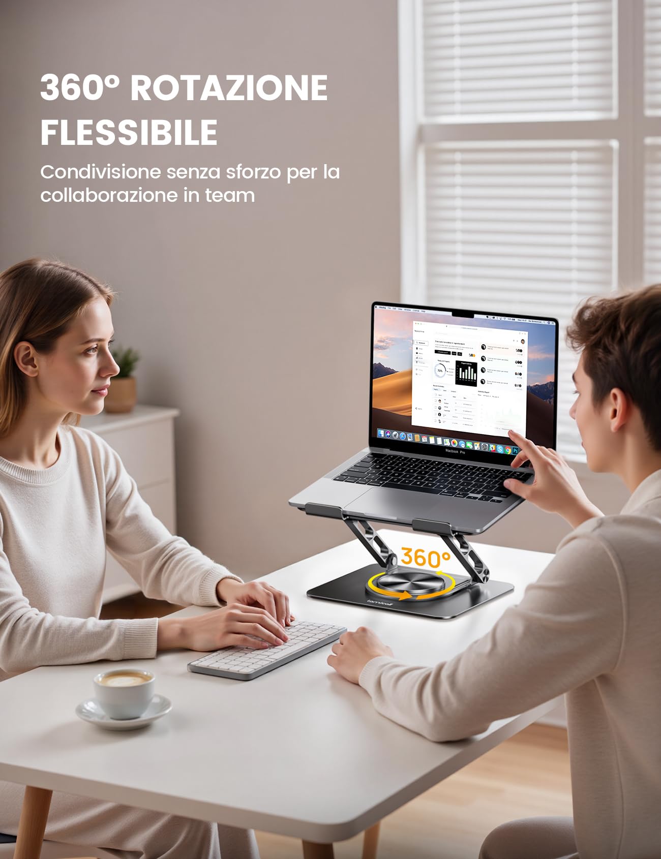 Lamicall Supporto PC Portatile - [360° Rotazione] [Base Migliorata, Più Stabile] Porta PC Alluminio Pieghevole, Altezza & Angolo Regolabile, Ventilato Supporto Ergonomico per Laptop da 10-17,3"