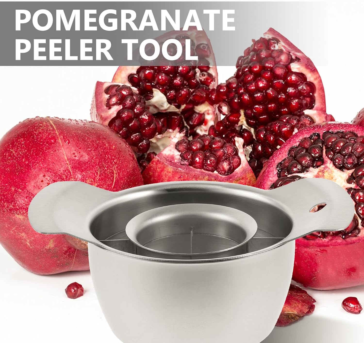 Pomegranate Peeler 1 Set 304 Stainless Steel Peeler Remover with Deseeder Bowl And Wooden Hammer Anti-slip Pomegranate Deseeder Efficient Peeling for Home Kitchen