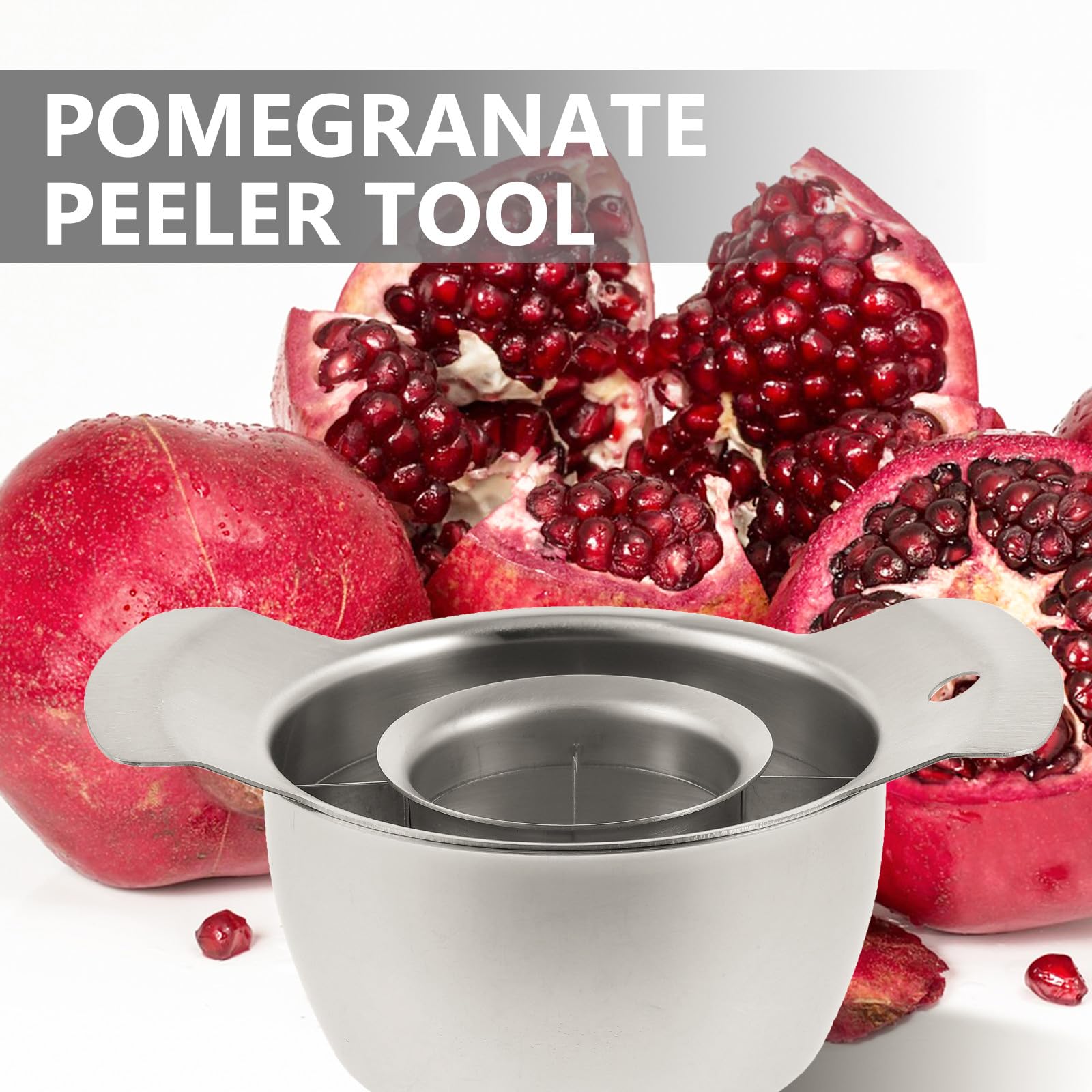 Abaodam Pelador de Frutas y Desgranadora de Granadas de Acero Inoxidable Cuenco y Martillo de Madera, Material Seguro y Grueso para Cocina Multifunción en Hogar