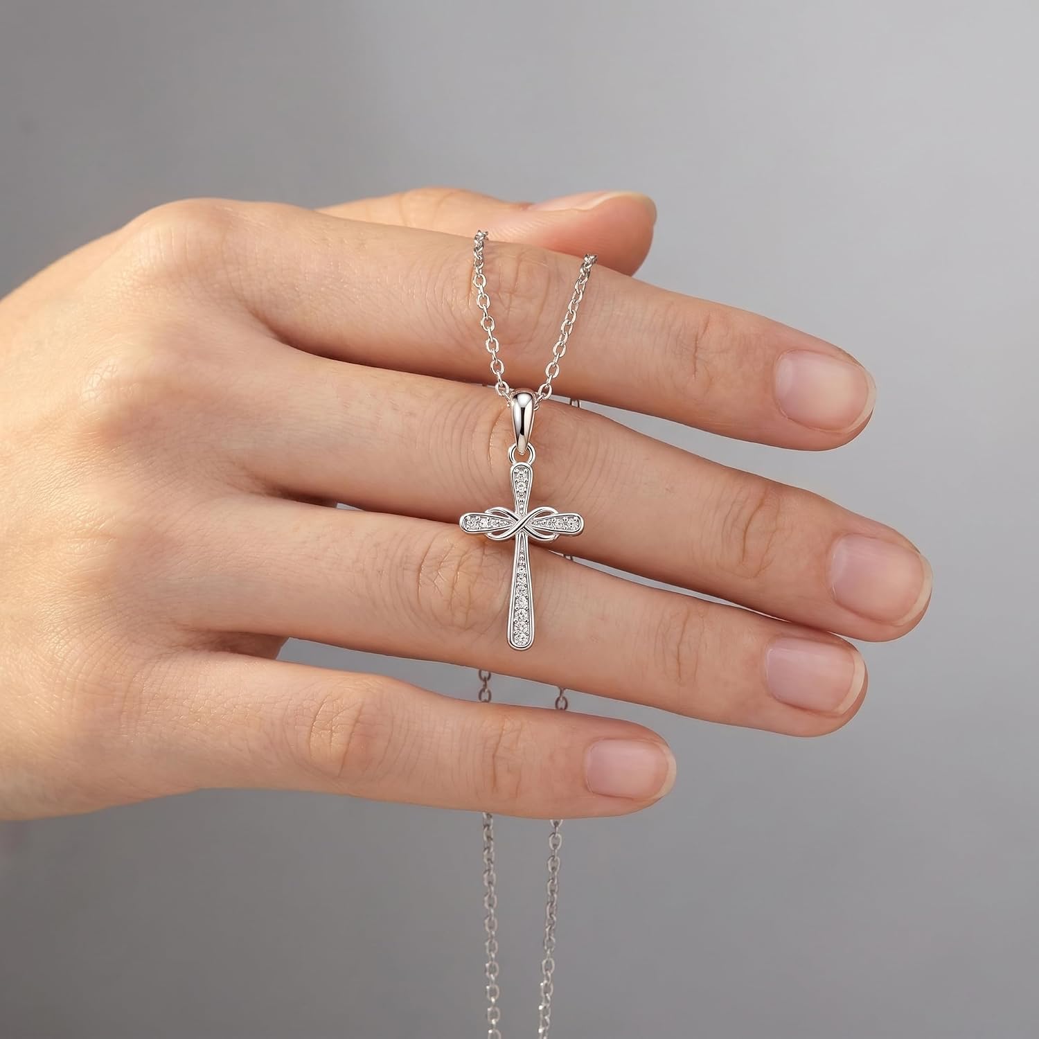 S925 Sterling Silver Cross Necklace for Women - Halo Infinity Pendant,Inlaid with Premium Natural Zircon Jewelry Gift