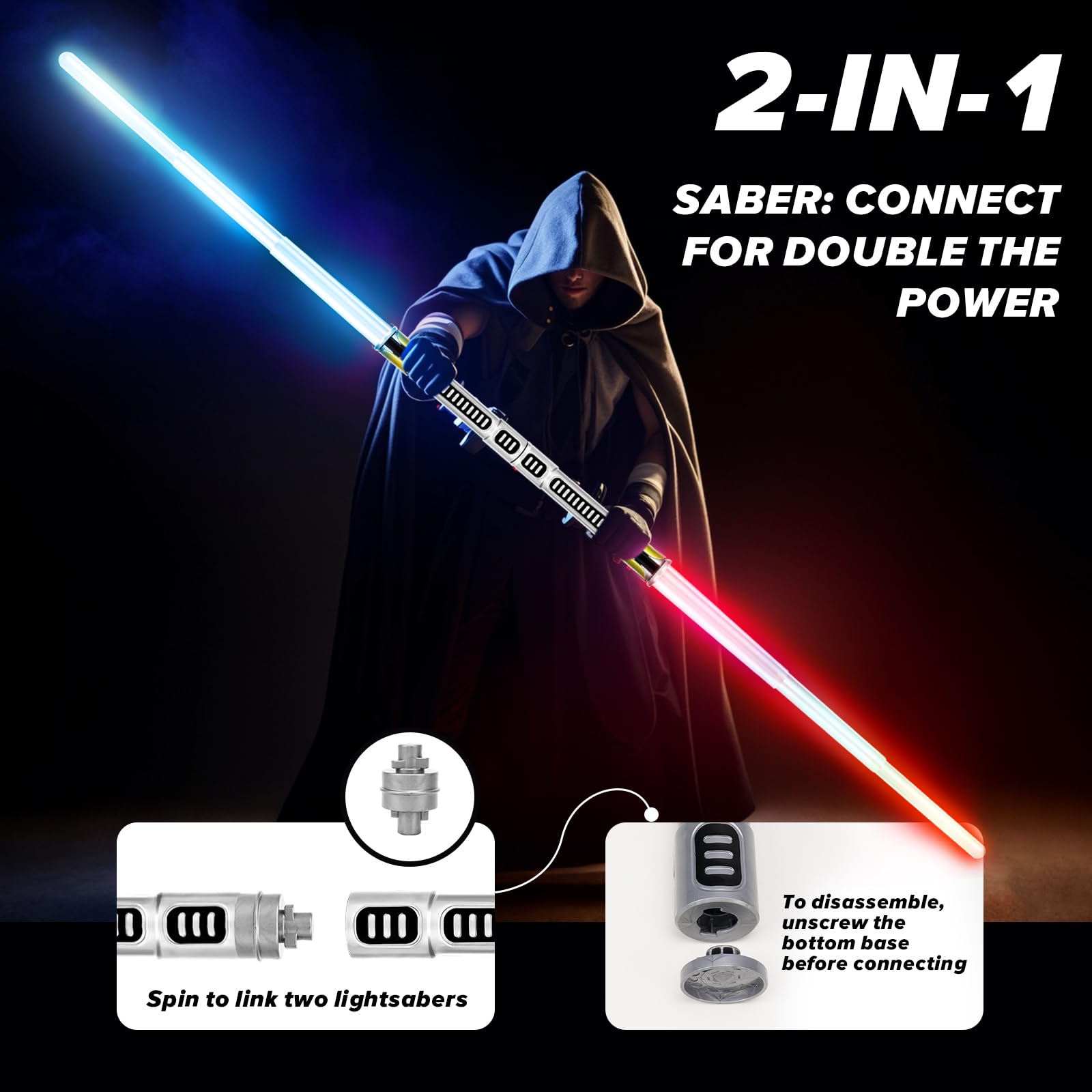 Sable de luz, paquete de 2 sables de luz para niños, espada de juguete con luz extensible para niños, juego de espada iluminada, sables de doble luz para niños, adultos, niños pequeños 3