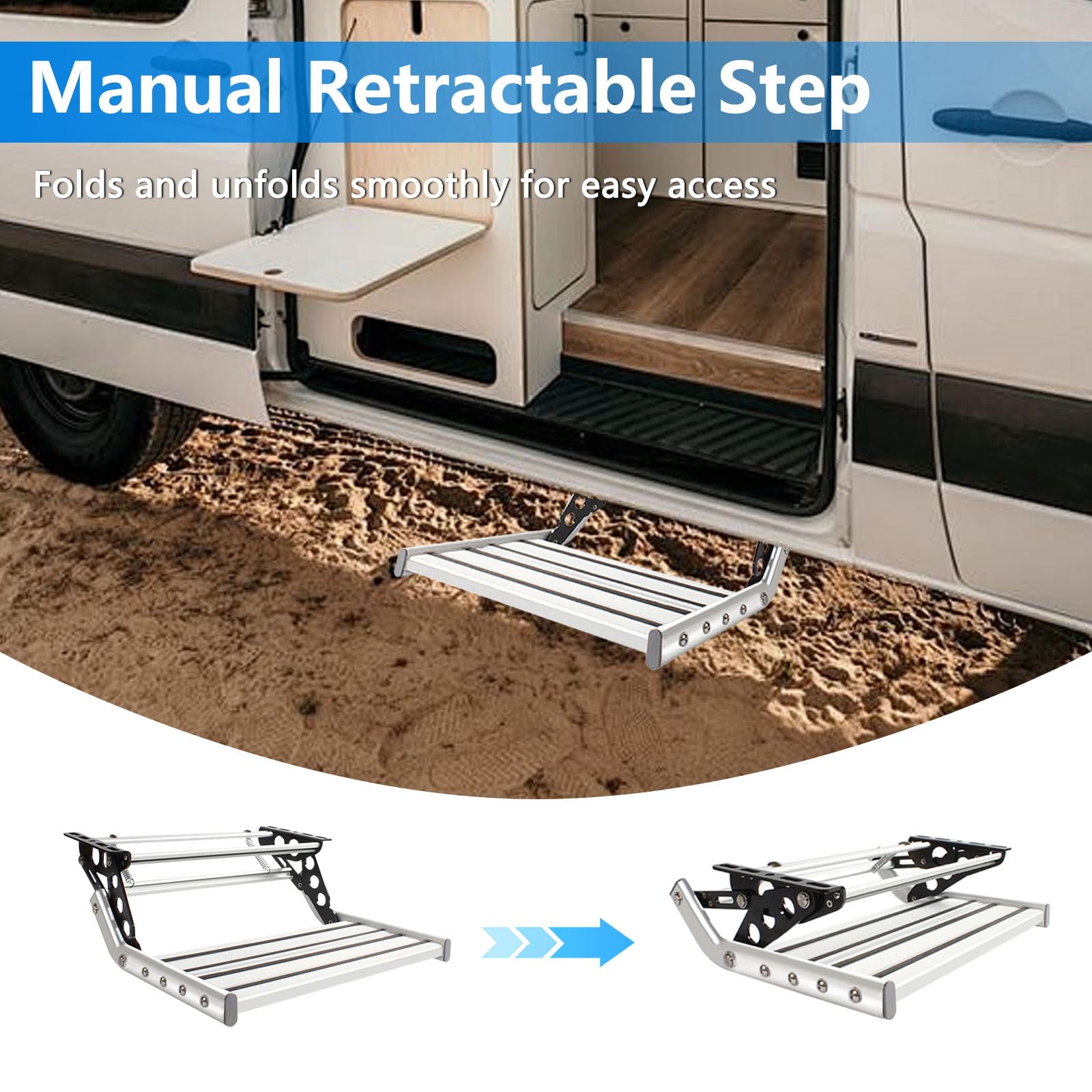 Escalón para caravana y autocaravana – Escalera individual plegable manual con escalón ancho antideslizante, marco de aluminio reforzado y capacidad de carga de 200 kg – Entrada segura para caravanas