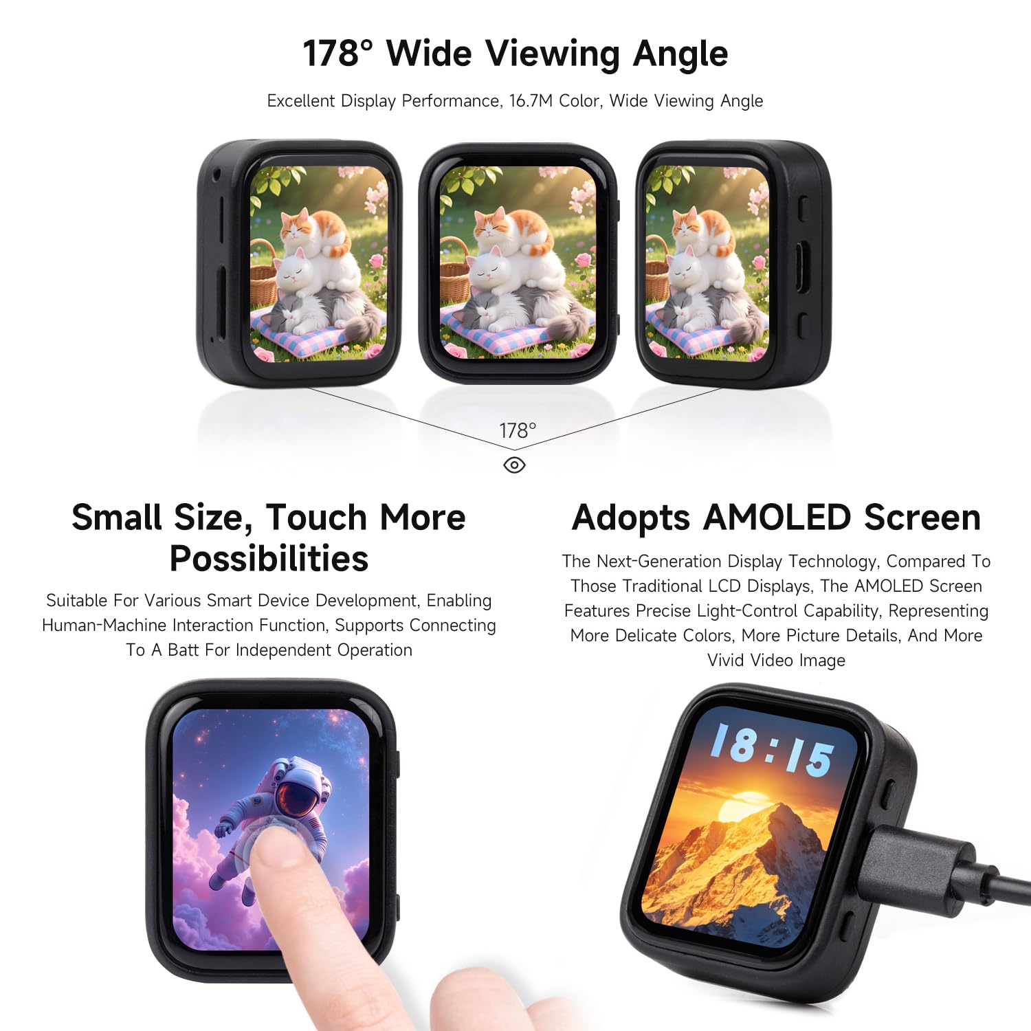 Waveshare ESP32-C6 1.8inch Touch AMOLED Display Development Board, 368 × 448 Resolution, Supports Wi-F 6, BLE 5 and Zigbee,No Batt