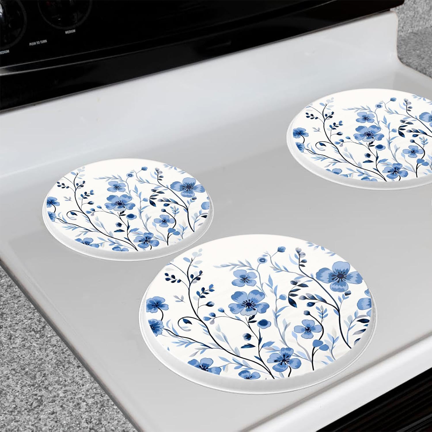 Gas Stove Burner Cover Set Of 4，Blue And White Celadon Watercolor Flower Metal Stove Burner Covers，Electric Stove Burner Covers,Protecting Gas Stoves,Kitchen Decor，8 Inches And 10 Inches