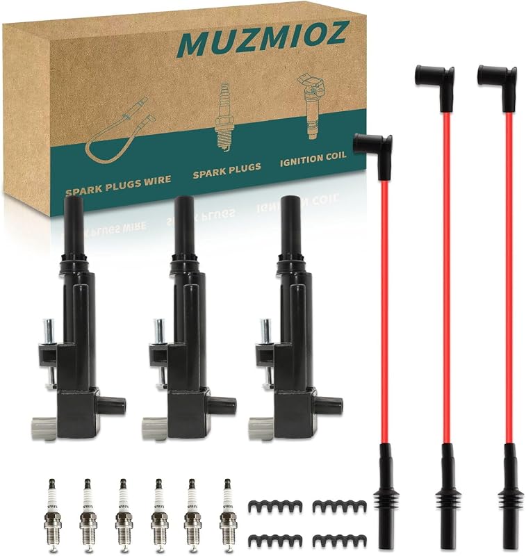 Kit de bobinas de ignição UF640 MUZMIOZ com velas de irídio e cabos para Dodge, Jeep, Mitsubishi e Ram 3.7L V6 – Conjunto com 3 bobinas