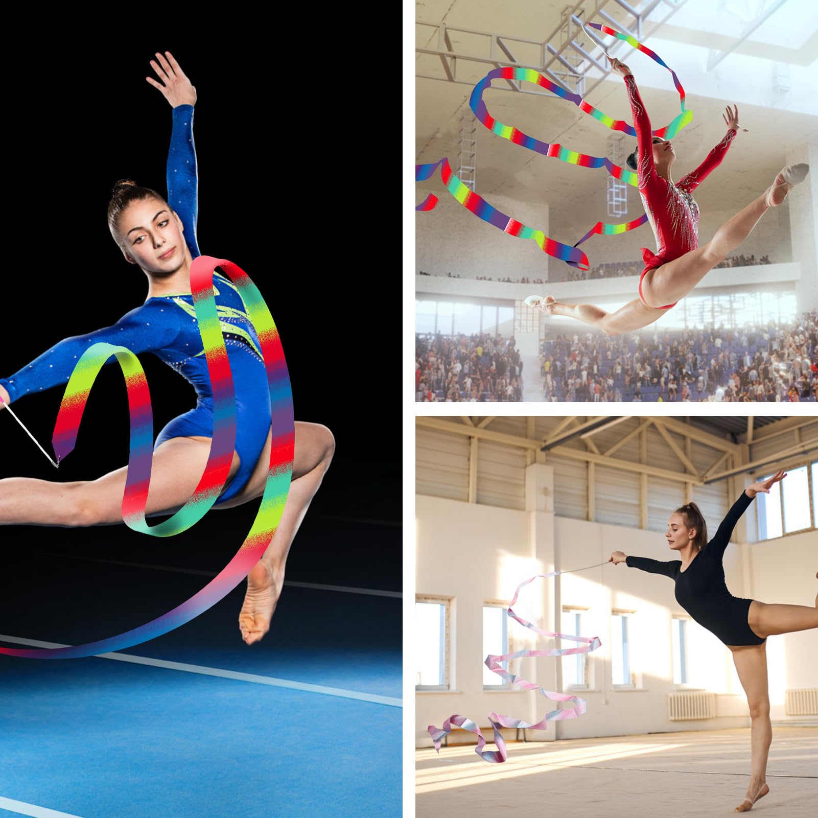 Nastri da Ballo 2 Pezzi 4 m Nastro Ginnastica Ritmica Dance Ribbons Bacchetta per Allenamento Artistico