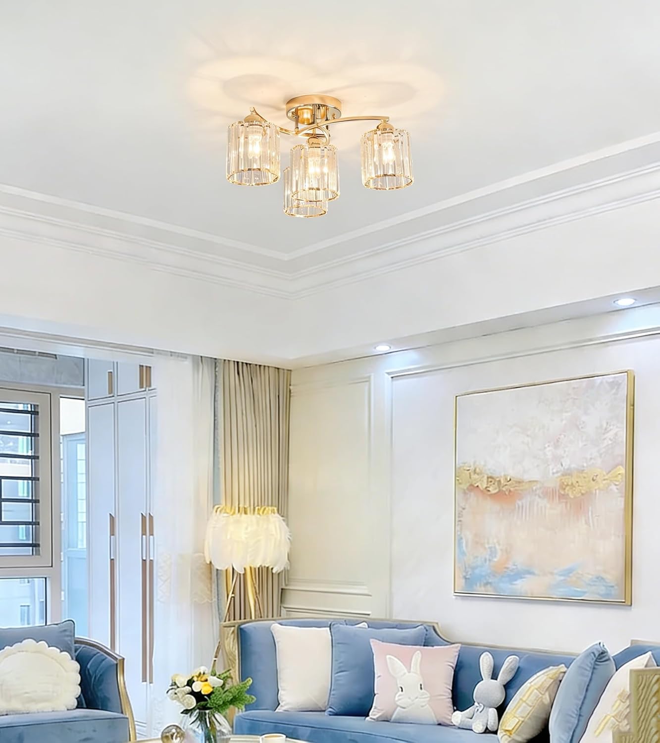 Crystal Chandelier, Modern Elegant Ceiling Light E26 Base Easy Installation Durable Metal Frame for Living Room Bedroom Dining Room,Golden