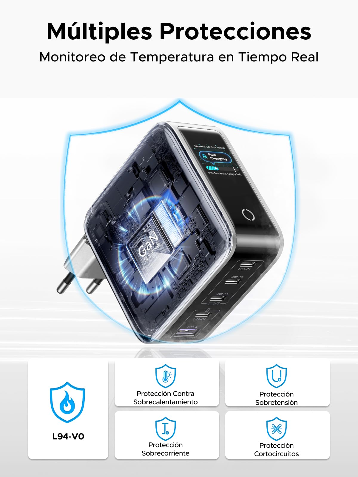 UGREEN Nexode Pro Cargador USB C 100W Carga Rápida Pantalla TFT | 5 Puertos Compatible con iPhone 17 Pro MAX Air 16 15 14 13 Galaxy PPS 45W S26 25 24 Pixel 10 iPad MacBook M5