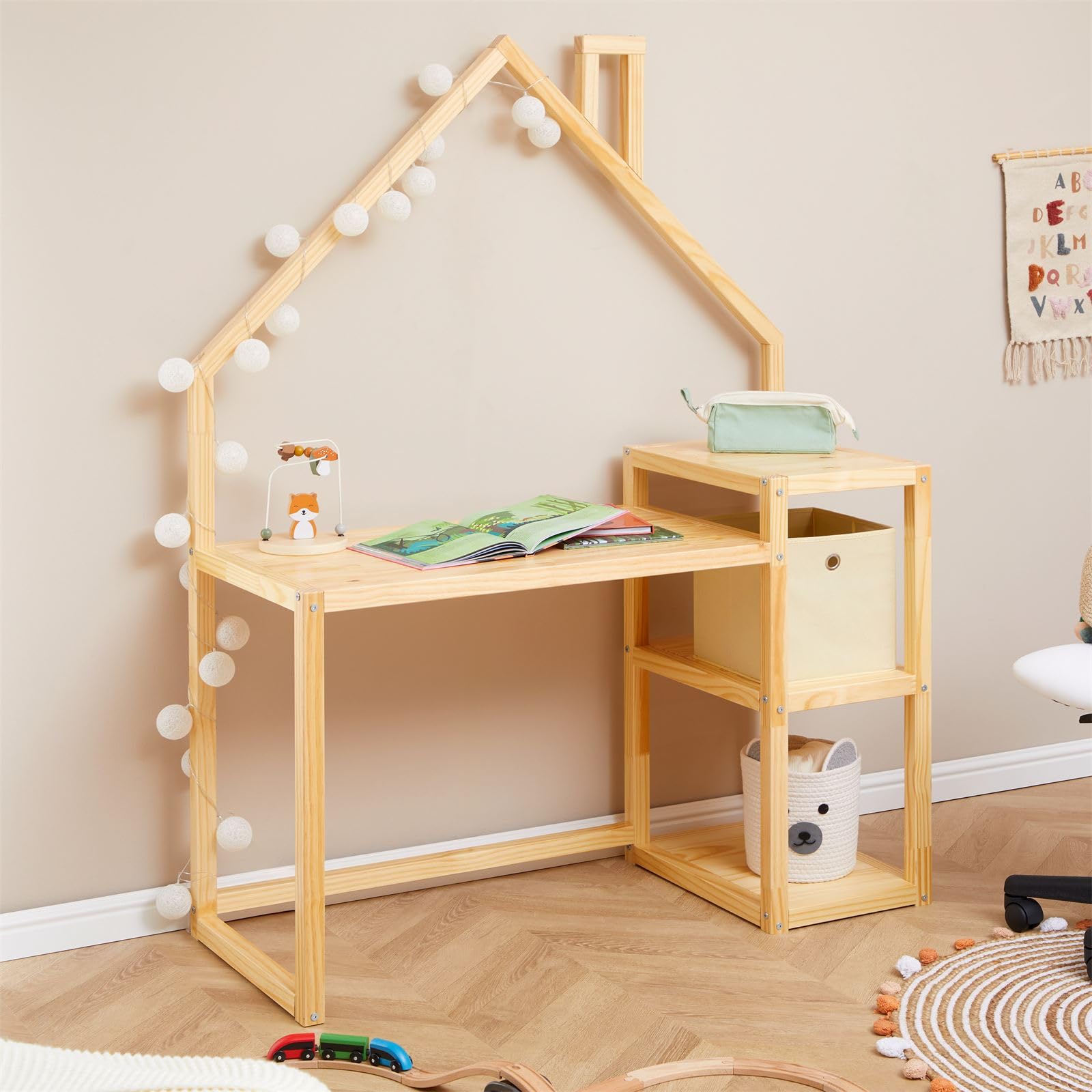 IDIMEX Bureau Enfant NIVIA en Forme de Maison en pin Massif, Bureau Chambre Enfant Bois, en pin Massif Coloris Naturel