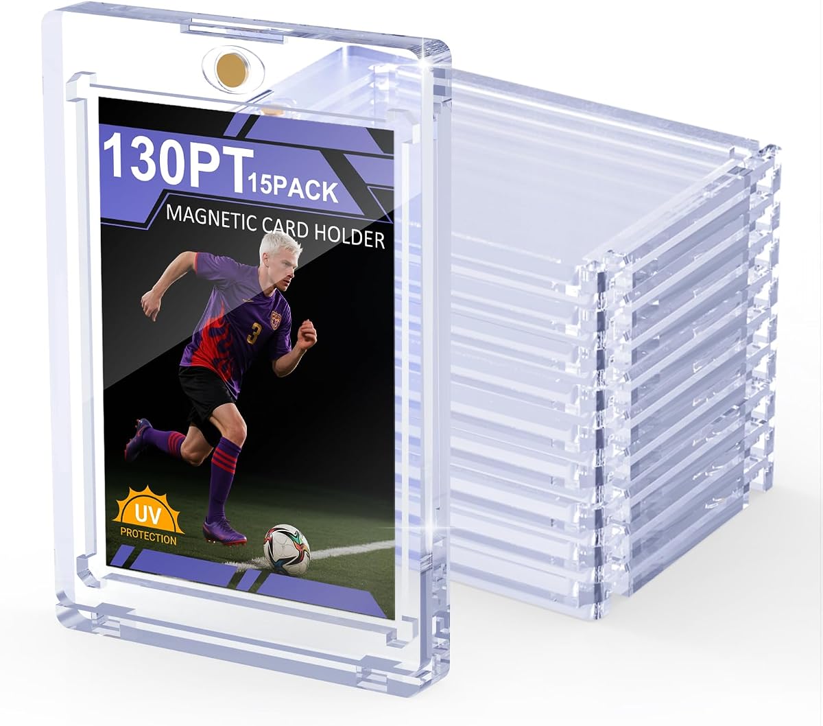 SAMYUCHO 130PT Magnetic Card Holder, 15 Packs Thick One Touch Card Holders | Thin Thickness Design, U-V Protection, Strong Magnetism, Clear Display Effect, Diamond Edge, Fit for Trading Sport Patch Card