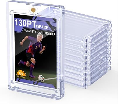 SAMYUCHO 130PT Magnetic Card Holder, 15 Packs One Touch Card Holder with U-V Protection, Thick Magnetic Card Protector for Patch Cards, Hard Plastic Display Case for Sports Game Trading Cards