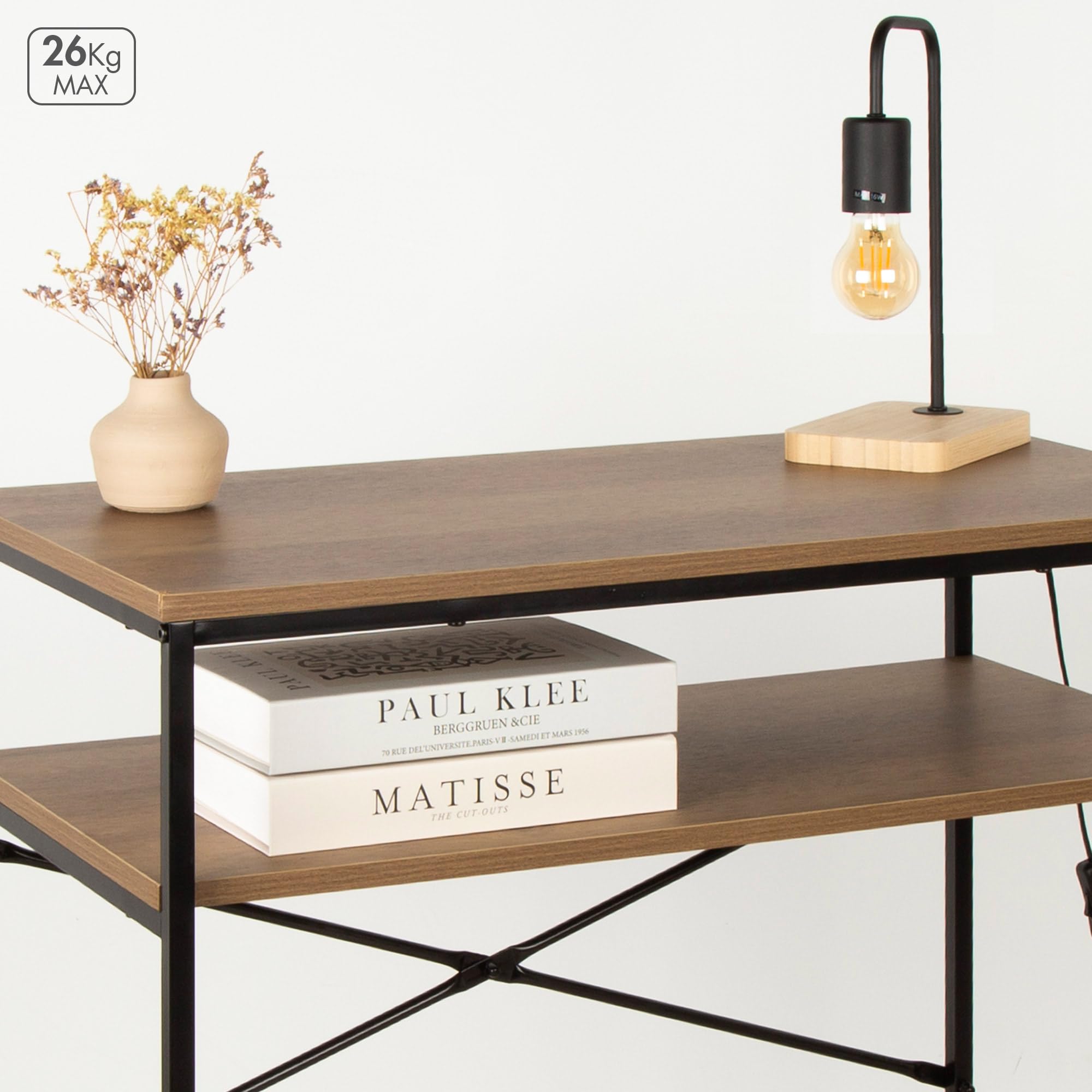 AKTIVE Max Home Scrivania rettangolare, 77x40x75 cm, Peso massimo 26 kg, Piano in legno, Struttura in acciaio nero, Ufficio e studio, Stile industriale, Scrivanie per computer, (18442)