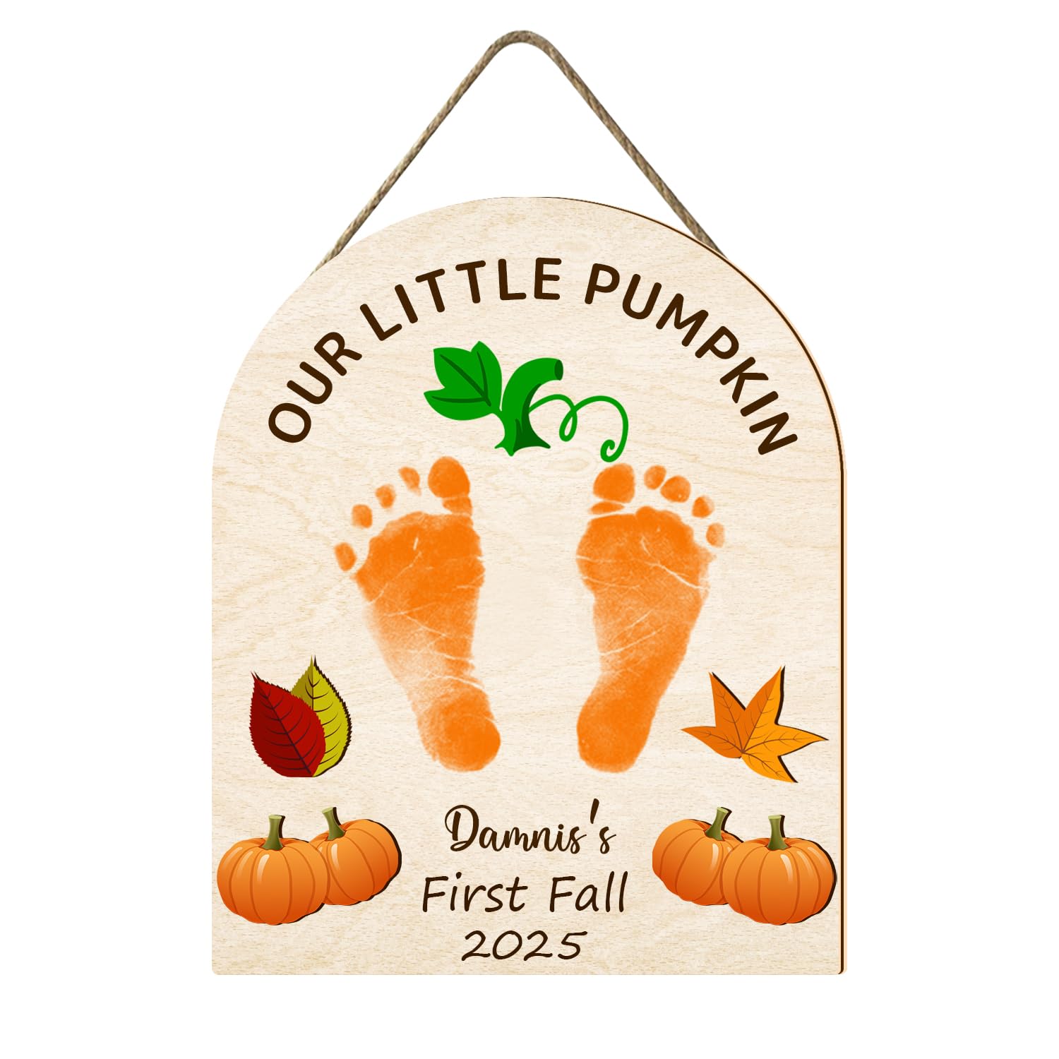 Cutest Little Pumpkin in The Patch Print Sign,Personalized Baby’s First Halloween Keepsake Footprint or Handprint DIY Art Craft Pumpkin Wooden Milestone Gift Baby Shower Nursery Decor Photoshoot Prop