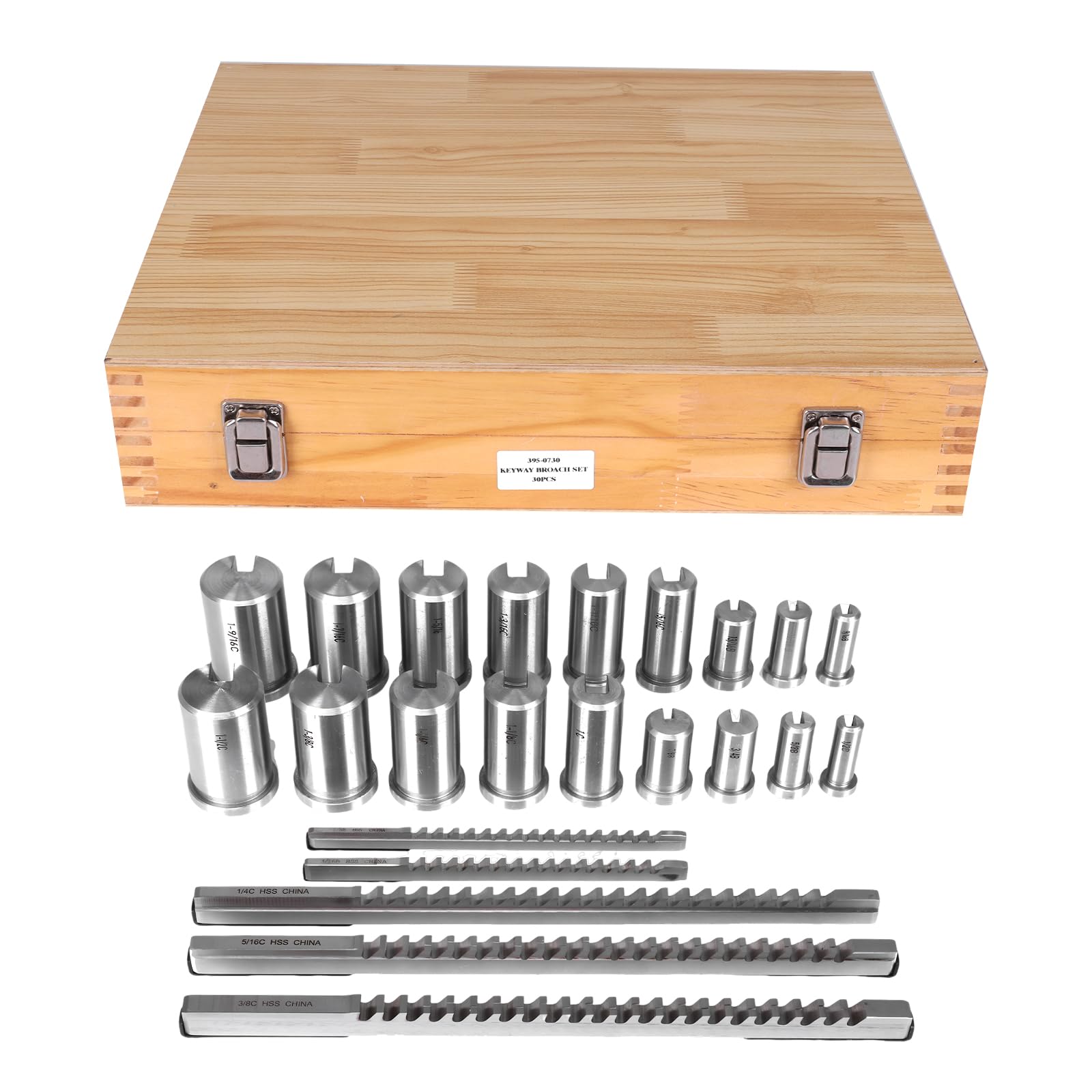 Keyway Broach Kit Keyway Spline Broaching Set with 5 Broaches 18 Bushings and 7 Shims 30pcs for Metalworking and Manufacturing