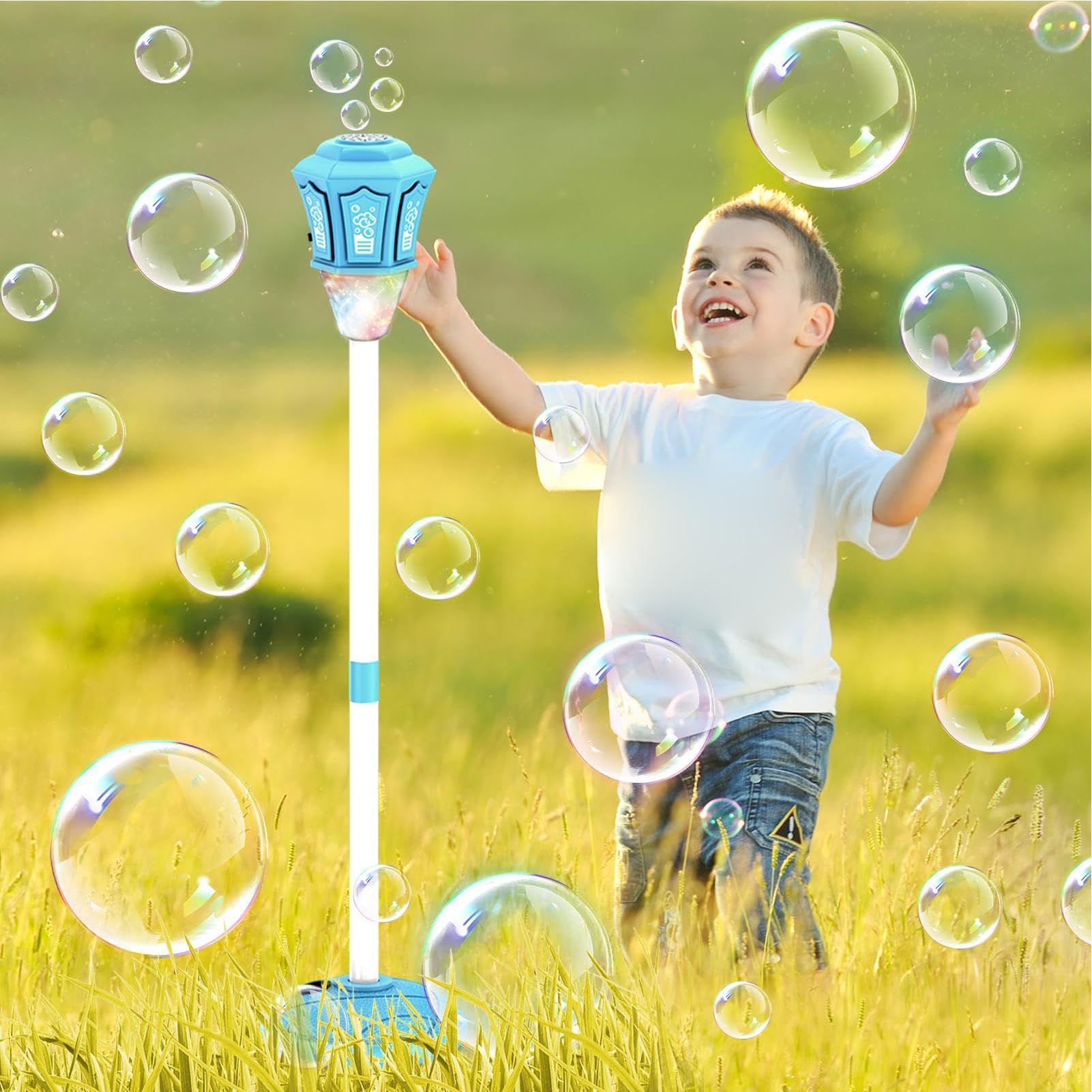 Macchina Bolle di Sapone in Piedi Con E Musica Estivo Da Esterno | Macchina Delle Bolle Regolabile In Altezza 53-119 cm Per Bambini Per Bambini E Bambine Estivo All'Aperto Prato Giardino