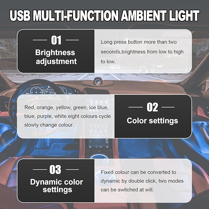2 Piezas Luz LED USB Tipo C RGB para Interior de Auto miniatura 5