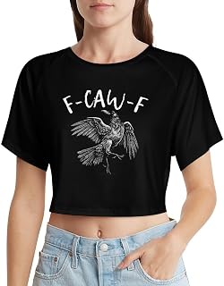 F-Caw-F Crow Crop Tops Novelty Black Bird Navel Exposed Shirt Women Graphic T-Shirts