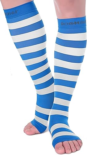 Miniatura 11 de Doc Miller Calcetines de compresión para mujeres embarazadas – pantorrilla ancha, puntera abierta, manga de rodilla de 15-20 mmHg, medias
