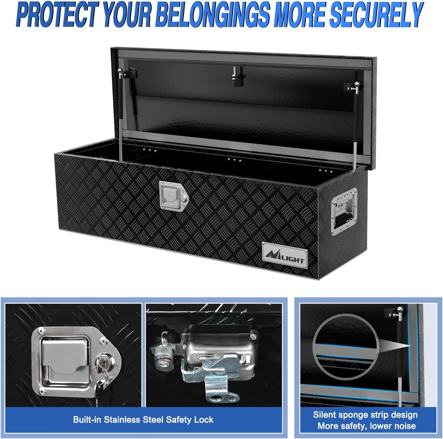 Nilight 39 Inch Truck Tool Box Heavy Duty Aluminum Stripes Plated Pick Up Truck Bed Toolboxes 39"x13"x10" Waterproof Storage Organizer for Bed of Truck RV Trailer with Side Handle Lock Keys, Black