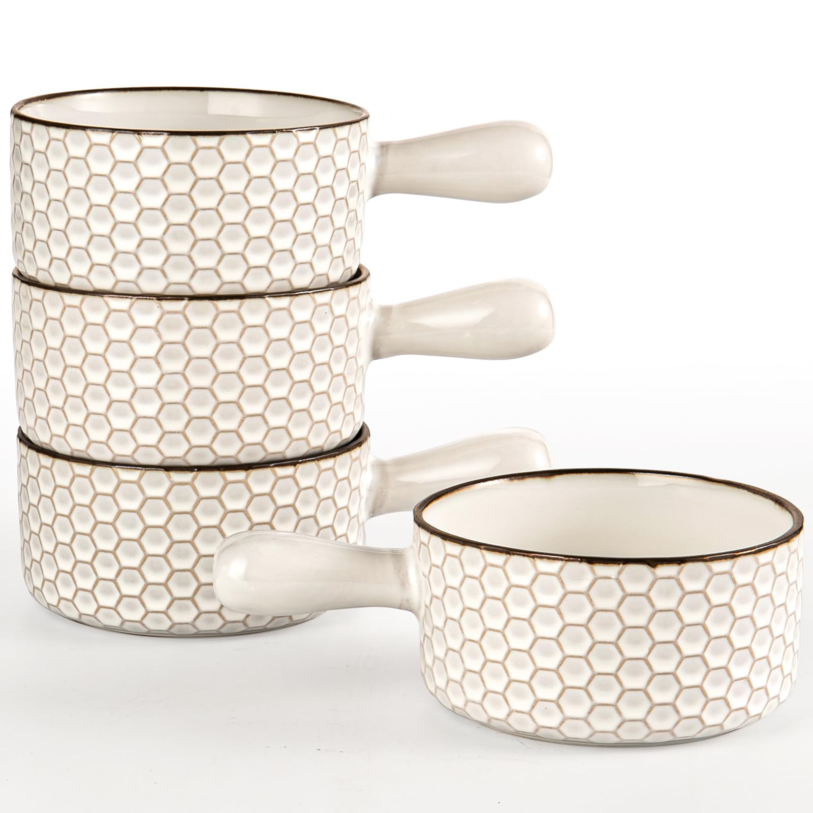 Ceramic French Onion Soup Bowls - 20 Oz Ceramic Soup Crocks with Handles