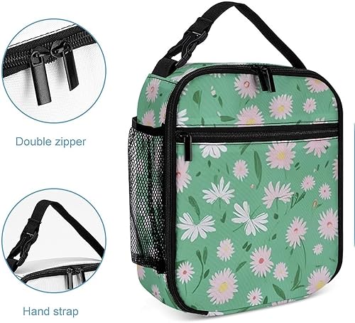 Miniatura 5 de Lonchera de poliéster de gran capacidad con diseño de margaritas y flores de margaritas, lindas bolsas de almuerzo pequeñas para mujeres, hombres y