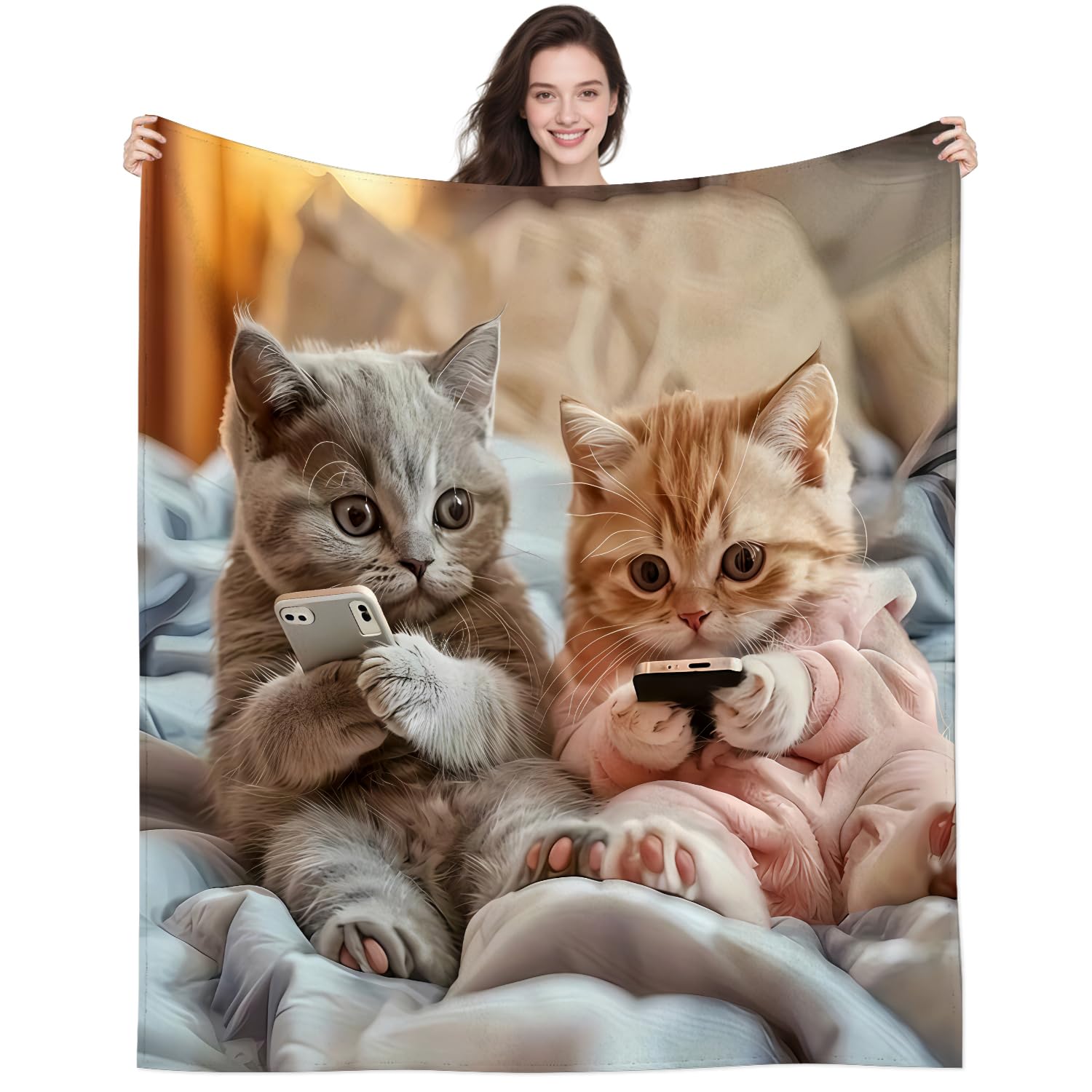 DUNTNKS Cute Cat Throw Blanket Soft Lightweight Plush Cat Print Pet Pattern Throw Blankets for Sofa Couch Bed Decor Gifts for Women Girls Cat Lovers 50"X40"INCH