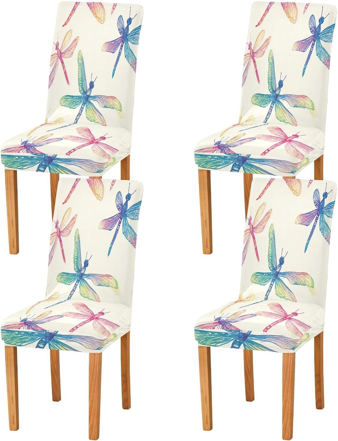 ALAZA Chair Covers for Dining Room, Colorful Dragonflies Stretch Chair Cover Sets Chair Protector Removable Washable for Ktichen Restaurant Hotel