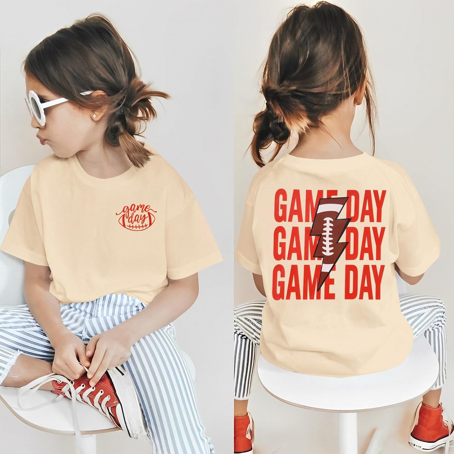 MODNTOGA Toddler Girl Boy Game Day T-Shirt Football Sunday Crewneck Shirt Short Sleeve Football Lighting Graphic Tee Tops - Image 3