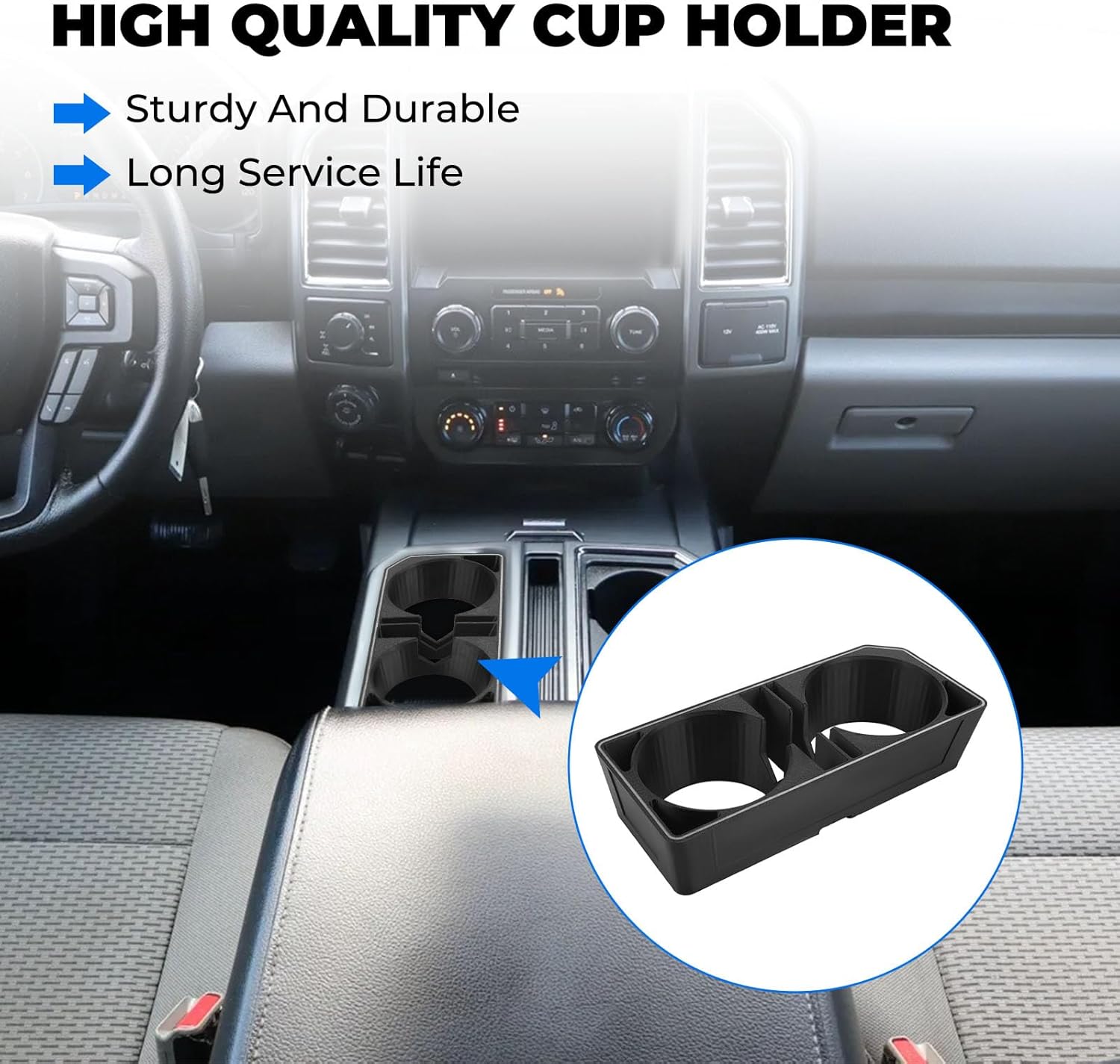 JERBOR Cup Holder for Ford F-150 13th Generation 2015-2020, Front Center Console Cup Holder (for F150 13th Generation)