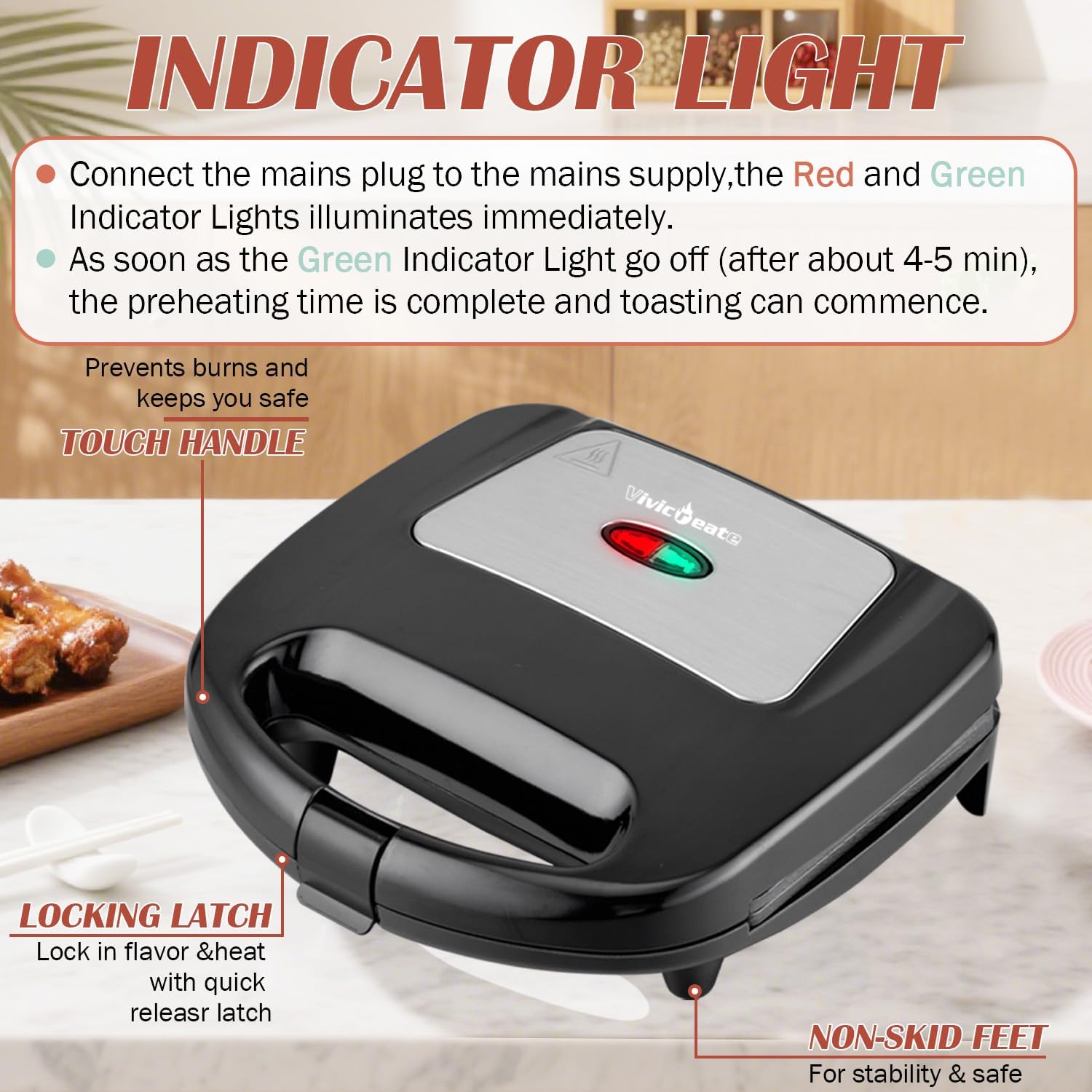 Vivicreate Electric Sandwich Maker & Panini Press, Countertop Contact Grill for Panini, Grilled Sandwiches & Breakfast, Indoor Electric Grill & Sandwich Press for Kitchen (Silve+Black) thumbnail
