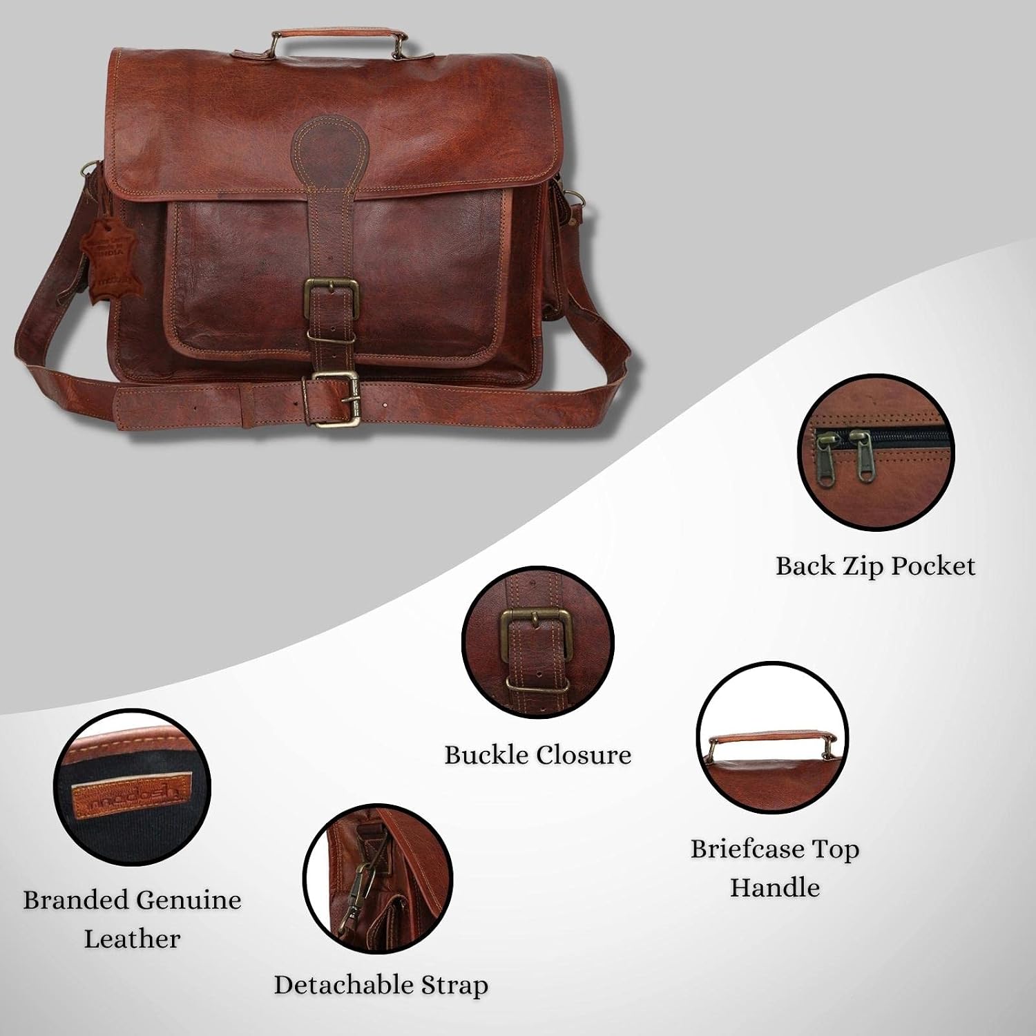 Madosh, Men's Leather Briefcase Crossbody Laptop Messenger Work Bag Shoulder Business Travel Handbag