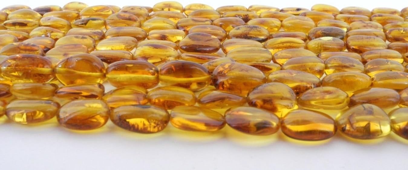 Genuine Baltic Amber Beads Strands Flat Oval Nuggets Large Honey Alluregem 85937