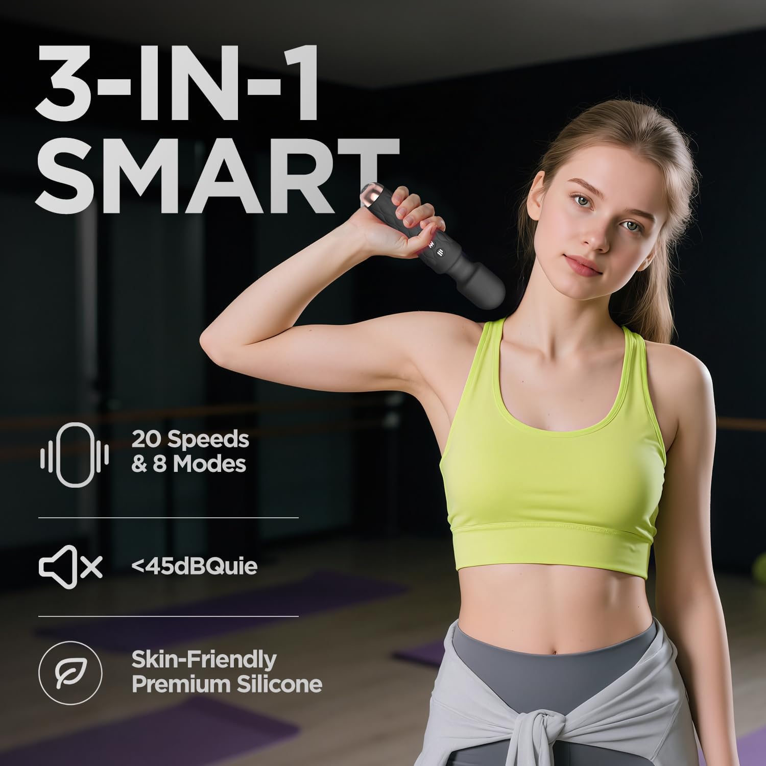 Personal Massager - 4H Max Runtime & Ultra-Quiet - Waterproof - 20 Modes 8 Speeds for Deep Tissue Back Massage, Post-Workout Recovery and Neck Muscle Relaxation（Black）