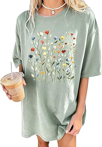 Wildflowers Shirt for Women Oversized Floral T Shirts Inspirational Graphic Tees