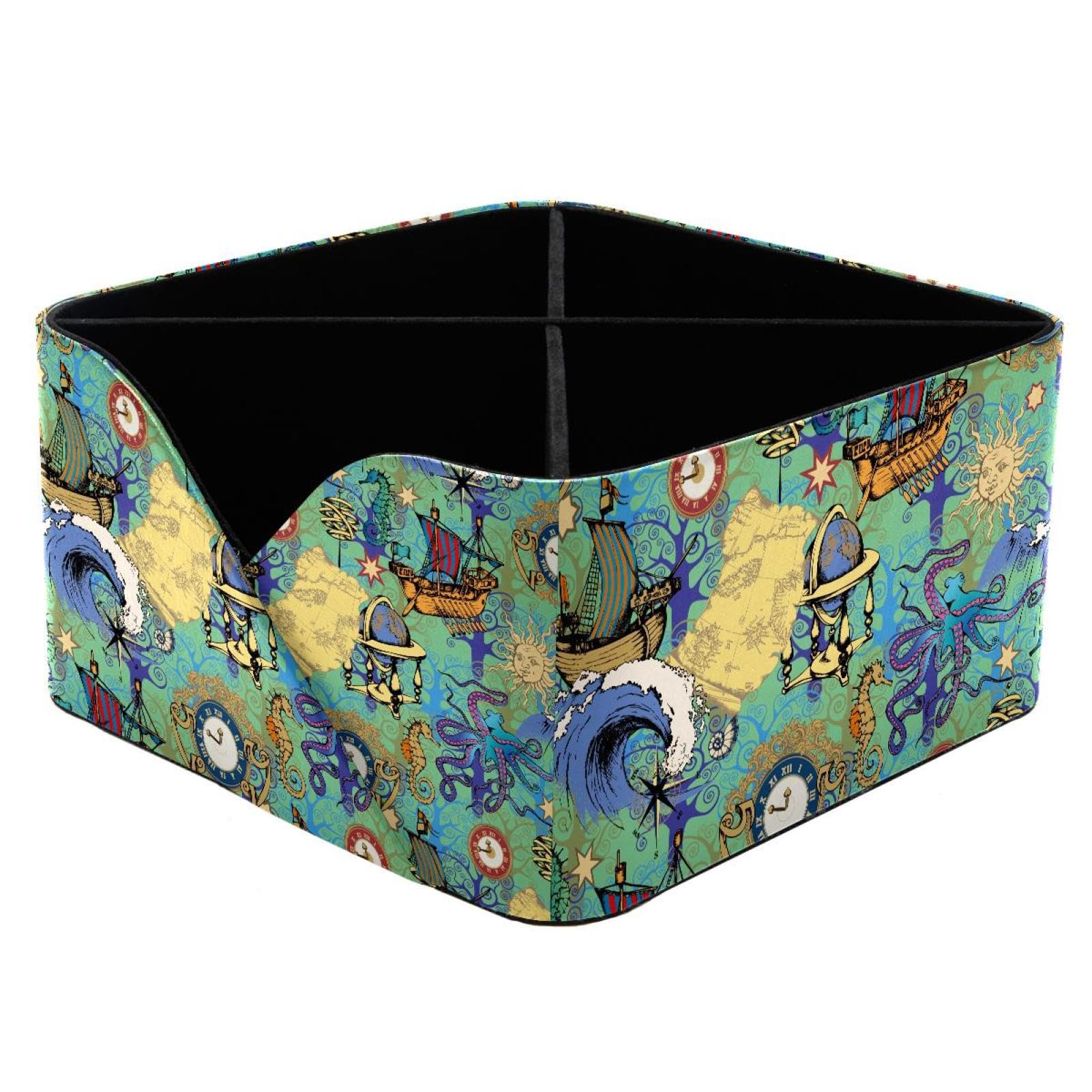 KengjuTesu Pattern of Octopus and Sea Voyages Desktop Organizer Pen Holder, Rectangular Pencil Cup for Office, Study and Makeup Stations