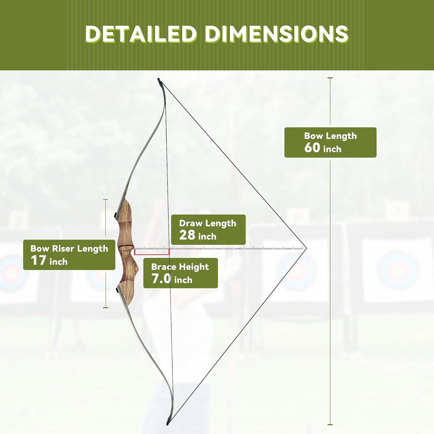 Black Hunter Recurve Bow and Arrow Set, GLURAK 60'' Wooden Takedown Recurve Bows Package, Archery Bow Kit for Target Practice and Hunting, Right Hand, 25-50 Lbs