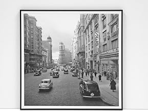 Madrid Gran Via FOTOGRAFIA Antigua Picture (V3467)-Matt Aluminium Moulding Black Colour - Adhesive Panel Mount (Foam)- Matte Laminate (No Glass) (60x60 cm)
