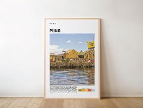 Puno Print Travel Poster Peruvian Art featuring Lake Titicaca and Floating Islands Andean Culture Historic City Cultural Heritage Wall Art