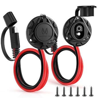 MICTUNING 1FT 14 AWG SAE Socket Sidewall Port to Male Plug 12V-24V Power Cord Quick Connector Extension Cable Harness, Waterproof Dust Cap, for Automotive RV Motorcycle Solar Panel, 2pcs