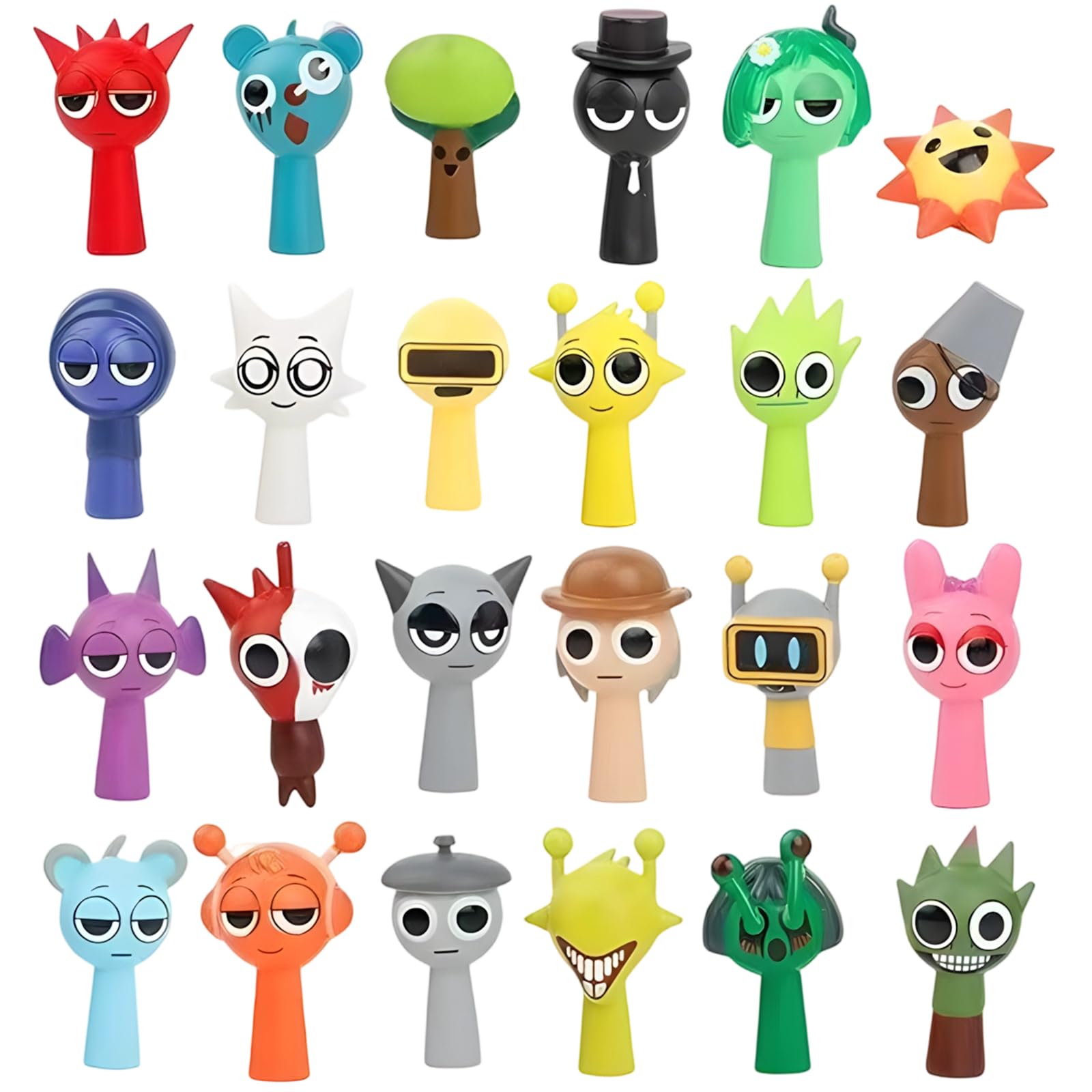 DtgEcd 24 PCS Sprunki Action Figures Toys Set, Colourful and Strange Figures Big Eyes 4-5cm Mini Toys, Sprunkis Wenda Statue, Sprunki Cartoon Characters for Any S-prunki Games Fan Girls and Boys