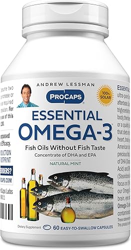 ANDREW LESSMAN Omega-3 menta esencial - 60 cápsulas blandas - Aceites omega-3 ultra puros y de alta potencia. Alto contenido de DHA, sin malestar