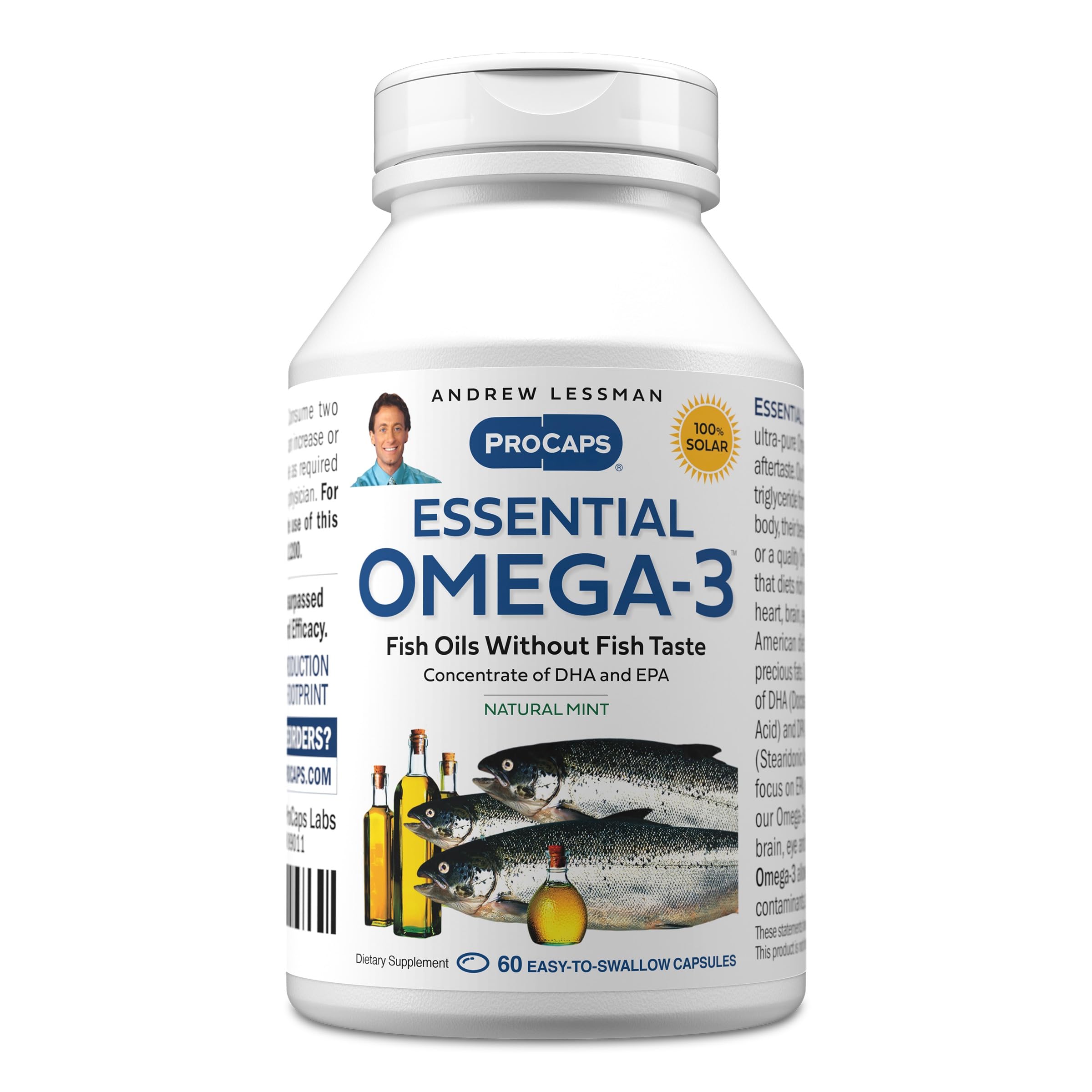ANDREW LESSMAN Suplemento de Ômega-3 em cápsulas com óleo de peixe e menta, 60 cápsulas