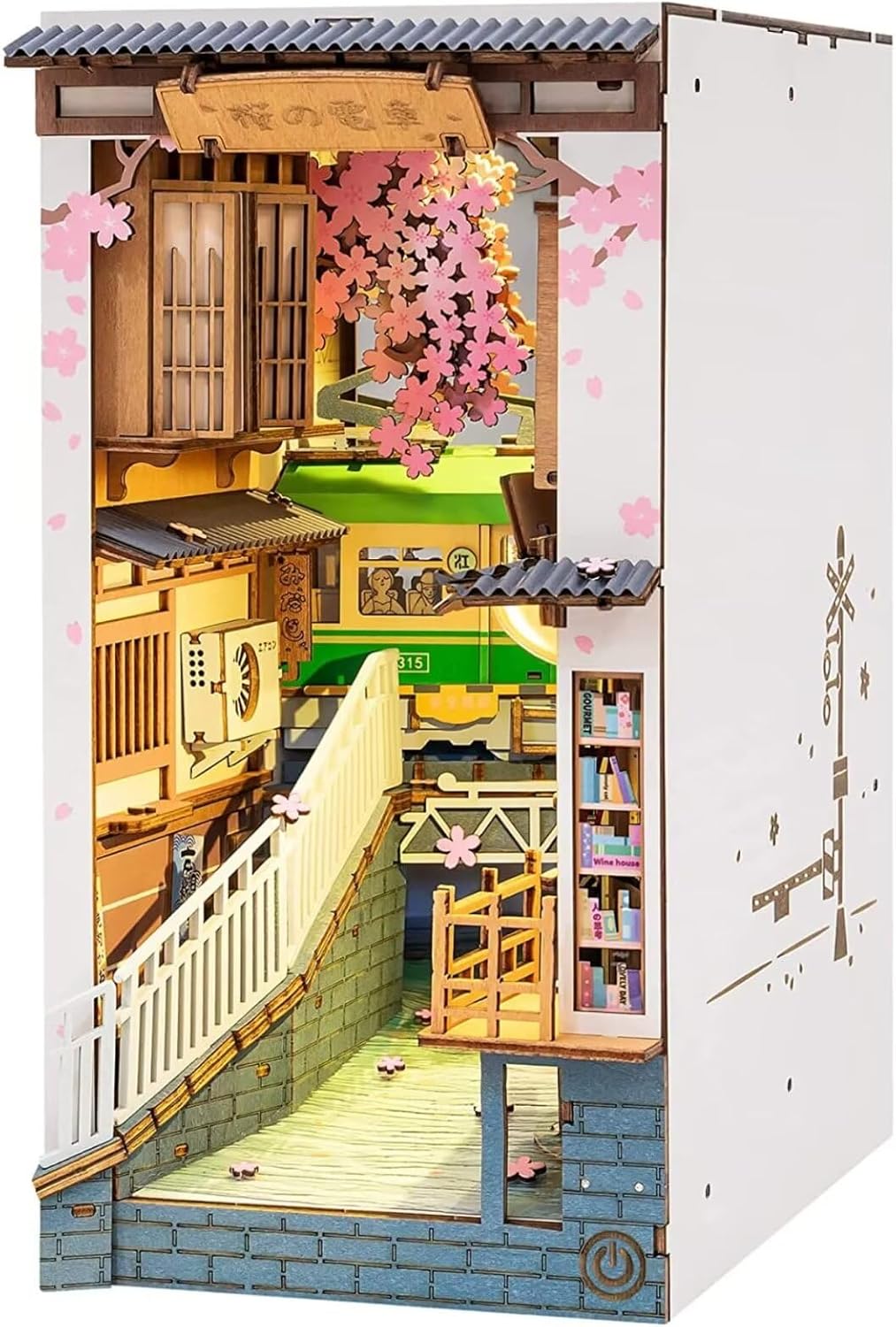 Rolife Sakura Densya DIY Book Nook Kits Modell Holzbausatz,Bookshelf Insert Diorama Bookends, Booknook Bücherregaleinsatz Kits,Japanische Deko Lehrer Geschenk (TGB01)