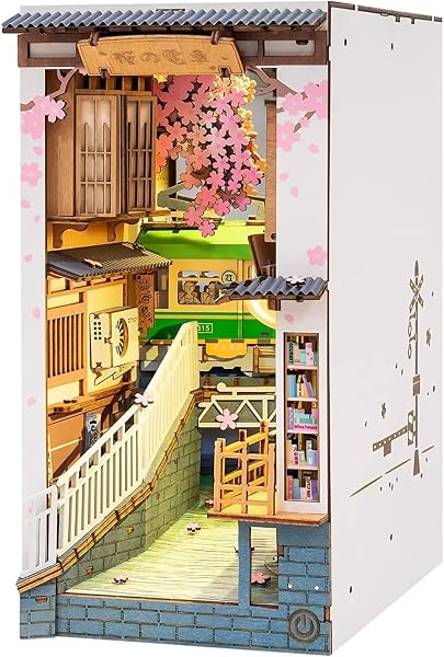 Rolife Sakura Densya DIY Book Nook Modèle Kit Maison Miniature à Construire DIY Maquette Adulte Décoration de Bibliothèque Livre Salon Booknook Puzzle 3D Bois Serre-Livres Diorama (TGB01) - 1