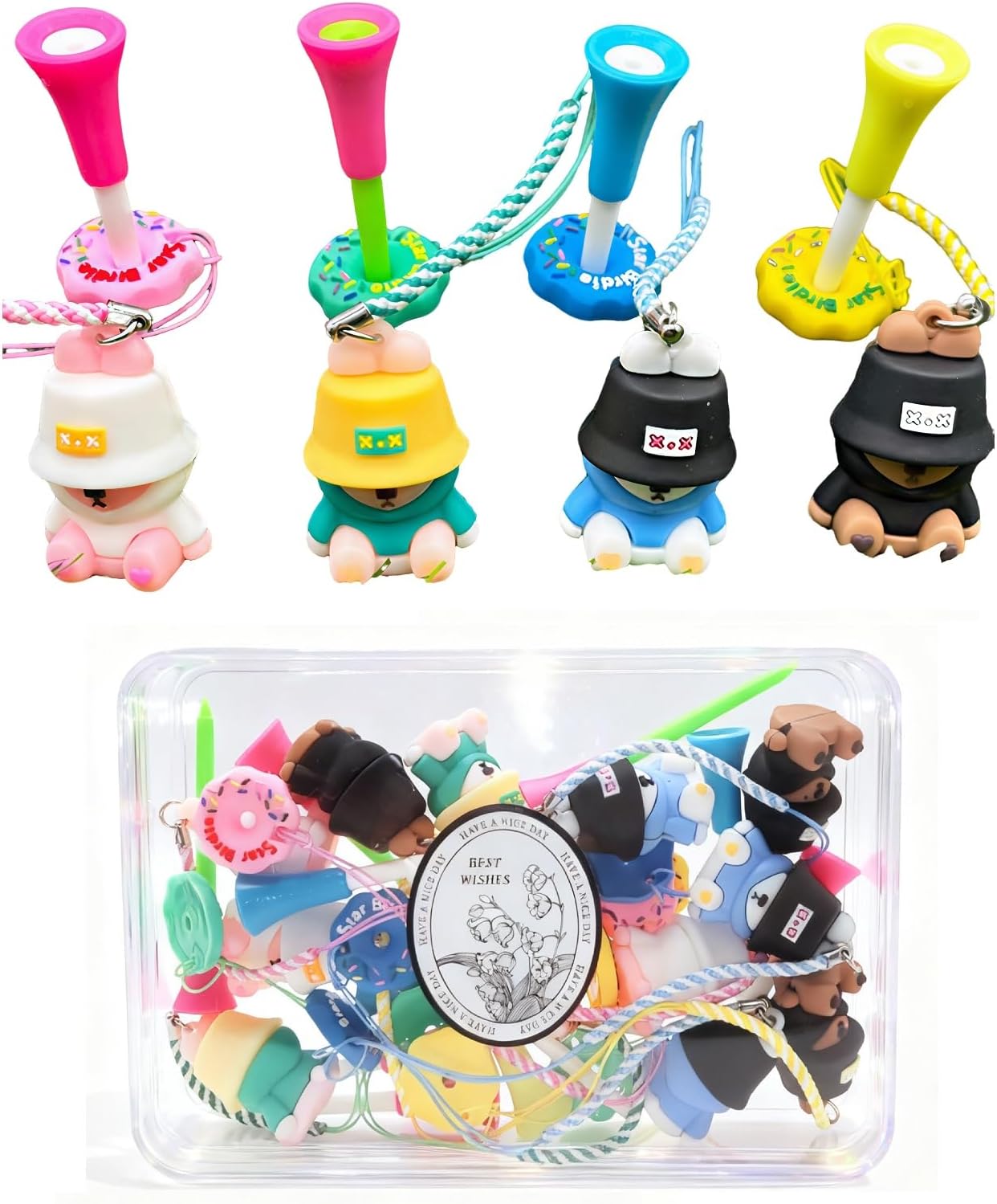 Golf Tees 12 Count Professional 3-1/4" Golf Accessories with Cute Anti-Lost Chain Clear Gift Box Packing-GT12-01