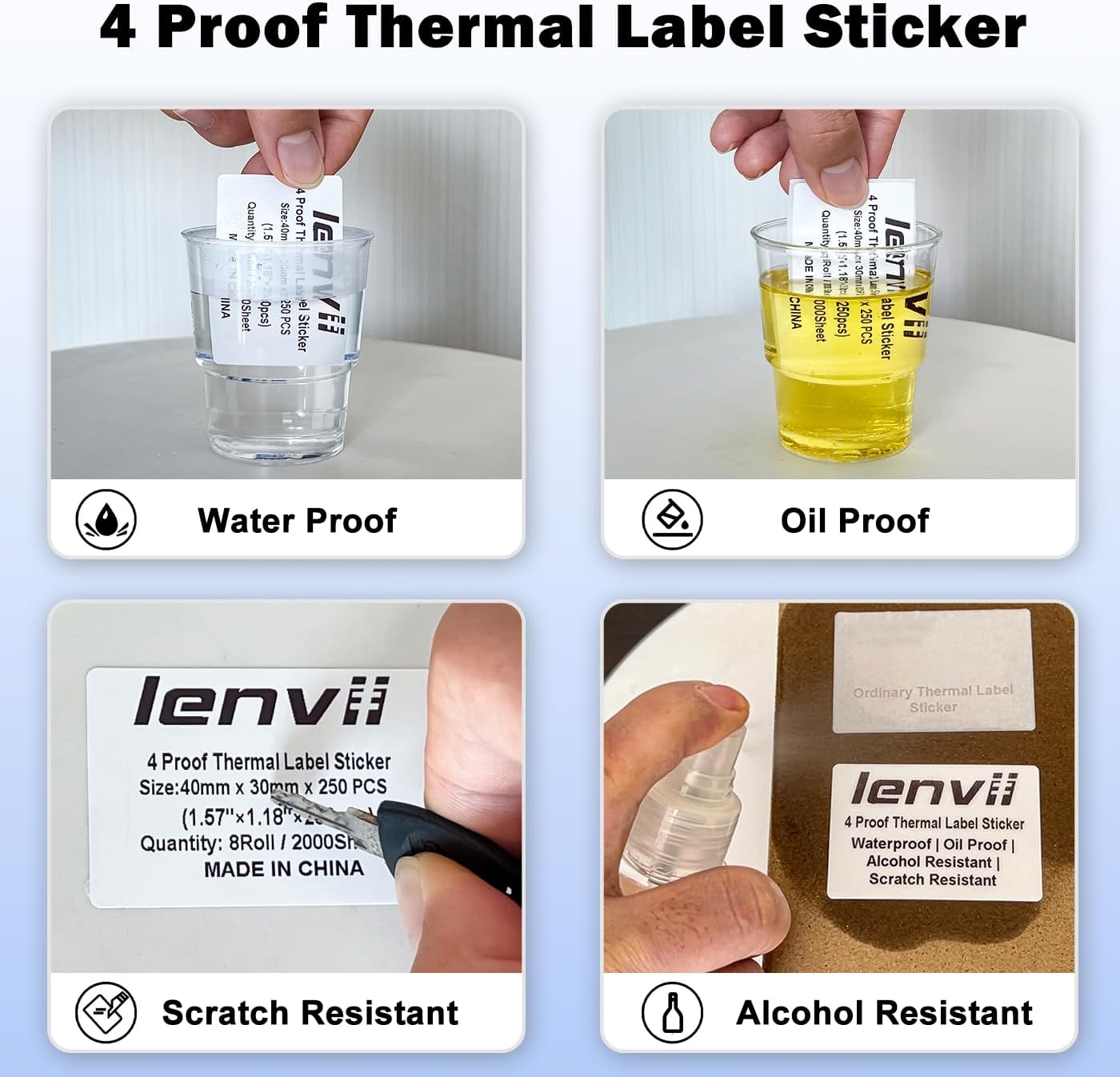 LENVII 3" x 2" Thermal Labels Sticker 520 Labels – Tear & Wate Resistant | White Thermal Sticker, Tear/Water/Oil/Scratch Resistant,Crisp clear printing,Strong adhesive, 4 rolls x 130 labels(520 total)