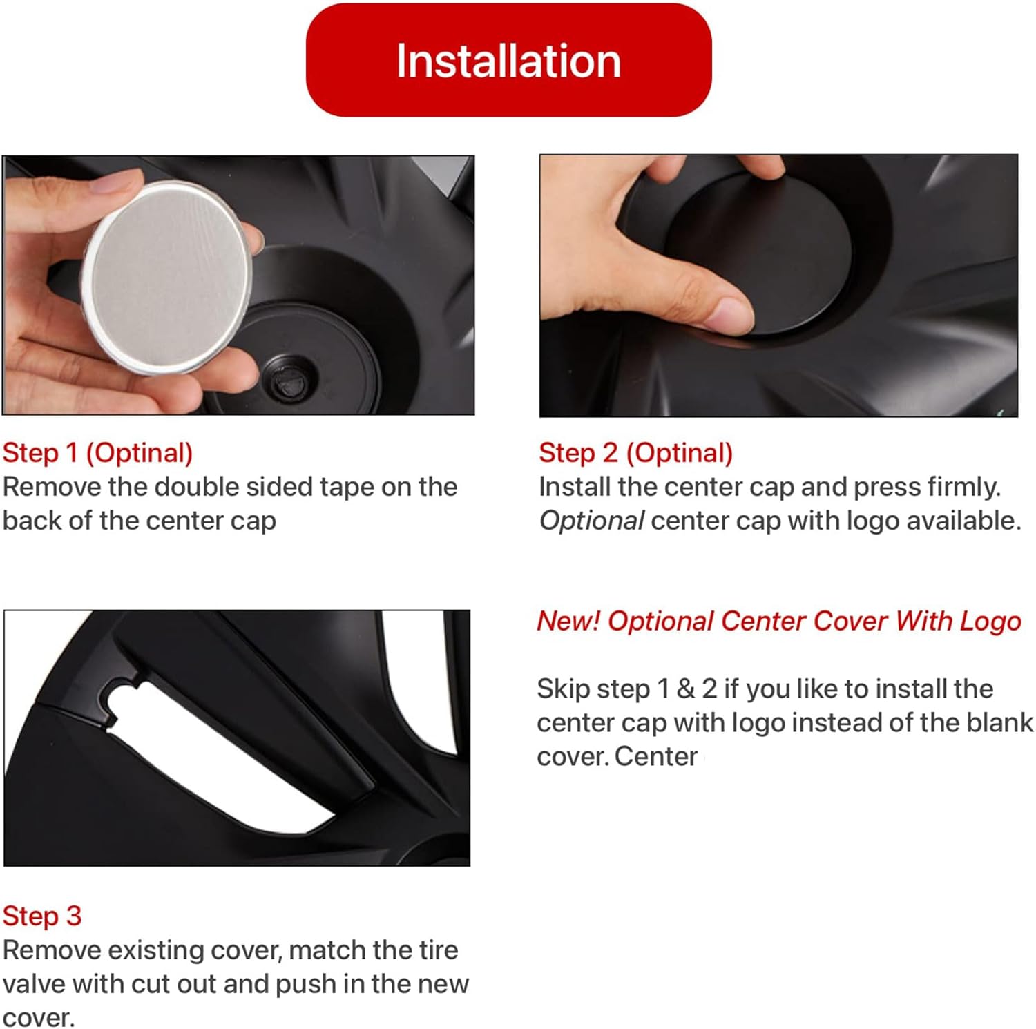 KAVANIC Fits for Tesla Model Y Wheel Cover Hubcap 19 Inch Matte Black Support Logo (1 PCS - Side1) Blade Style 2020-2024 Model Y Gemini Wheel Cover Replacement